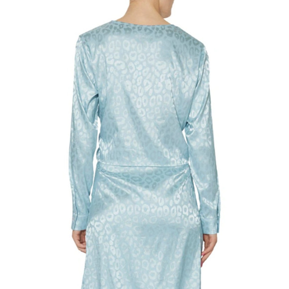 SOMETHING NEW Blue Topaz Mia Leopard Print Satin Wrap Top And Skirt Set M - Picture 3 of 8